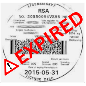 Expired Vehicle License Disk